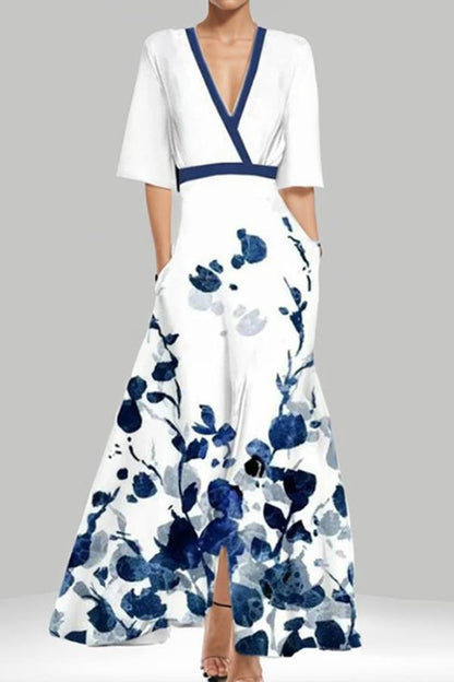 Vestido de manga larga con escote en V y cintura ajustada con temperamento