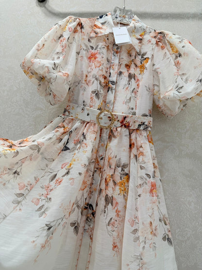 Zimmermann Floral Puff Sleeve Mini Dress Cream Floral Print Cotton 347338