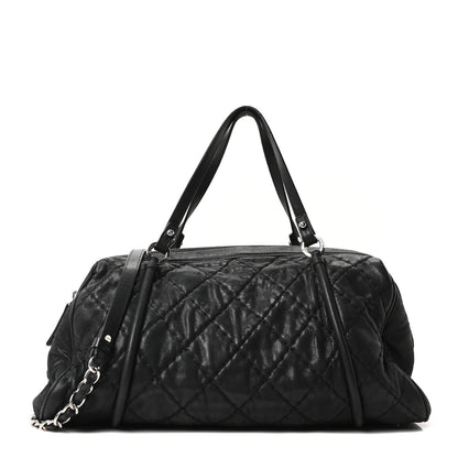 Iridescent Calfskin Quilted Relax CC Bowler Bag Black