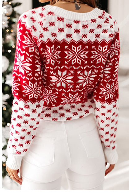 Suéter de punto de cuello redondo y manga larga con estampado navideño