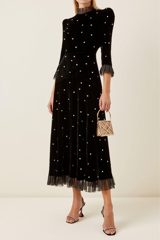 Vestido largo de terciopelo con mangas cortas 