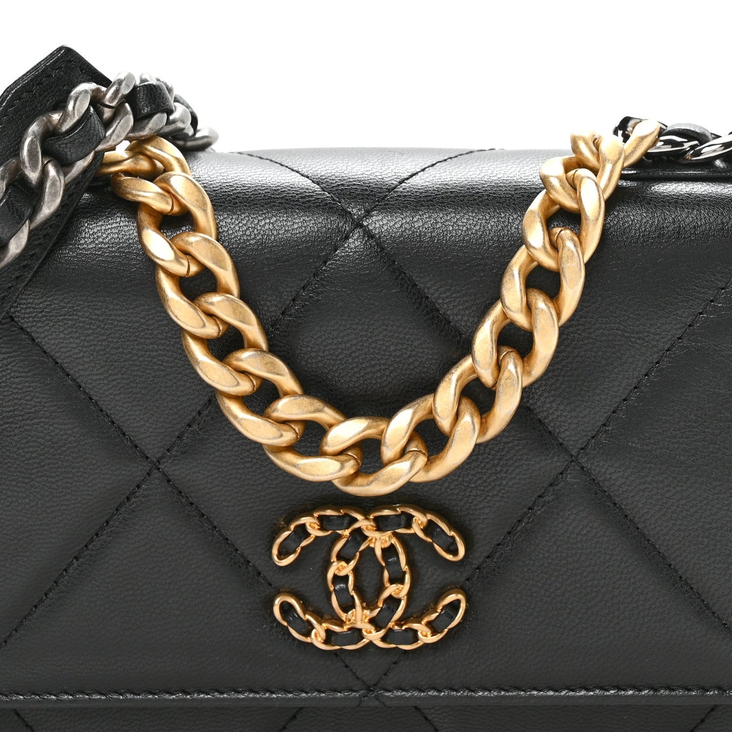 Lambskin Quilted Chanel 19 Wallet On Chain WOC Black