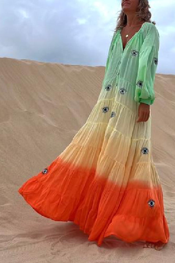 Vestido maxi plisado con degradado naranja Latam