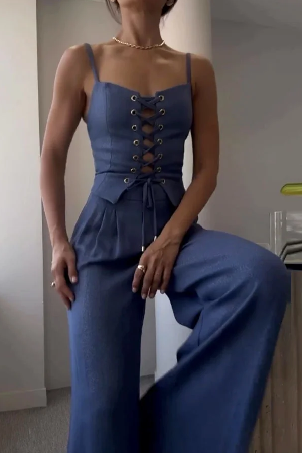 Conjunto de dos piezas de top y pantalón de tiras para mujer Commuter All-Match