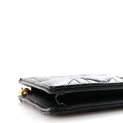 Calfskin Cannage Caro Zipped Pouch With Chain Black