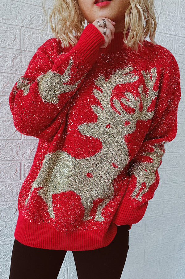 Suéter de punto de cuello redondo y manga larga con estampado navideño