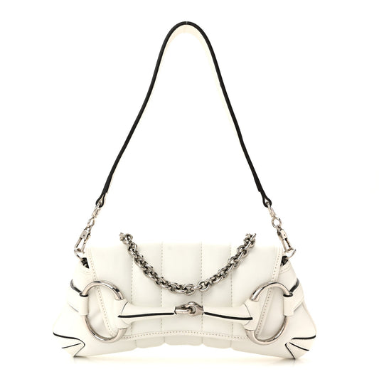 Nappa Vertical Matelasse Small Maxi Horsebit Chain Shoulder Bag Great White