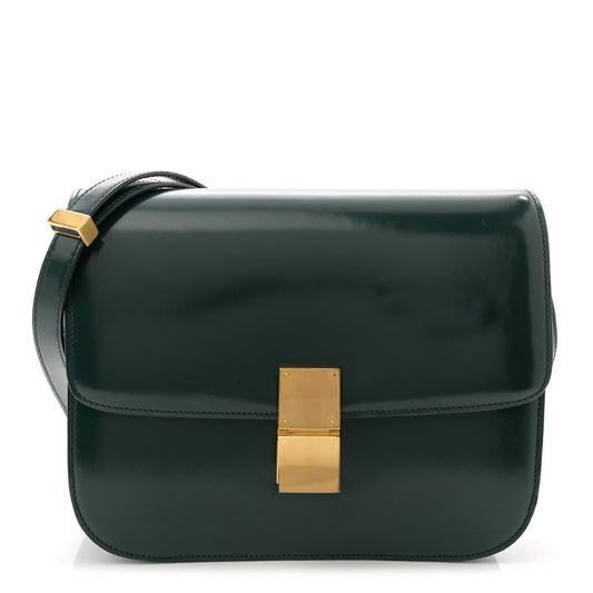 Spazzolato Calfskin Classic Box Medium Flap Bag Dark Green