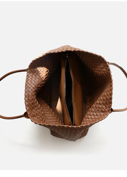 Woven Leather Tote Bag – Large Capacity Handbag for Women