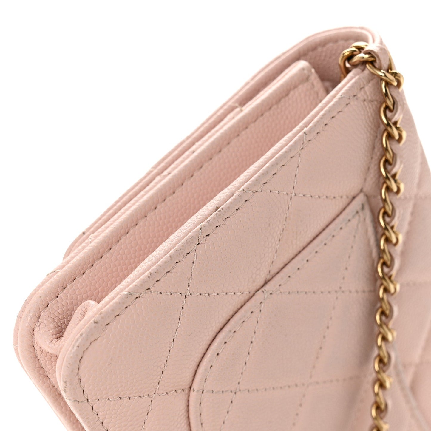 Caviar Quilted Crystal Enamel CC Wallet On Chain WOC Light Pink