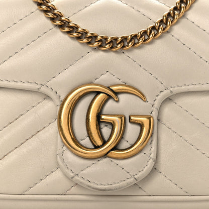Calfskin Matelasse Super Mini GG Marmont Shoulder Bag White