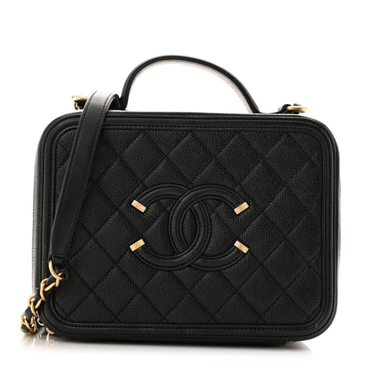 Caviar Quilted Medium CC Filigree Vanity Case Black