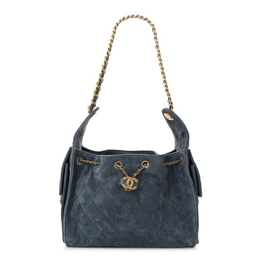 Suede Quilted Small Chanel 25 Handbag Blue