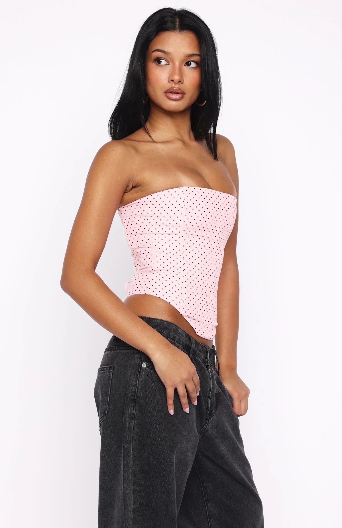 Let It Go Strapless Bustier Pink Polka Dot