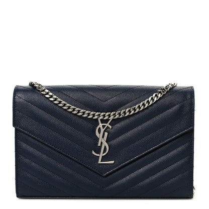 Grain De Poudre Matelasse Chevron Monogram Chain Wallet Deep Marine