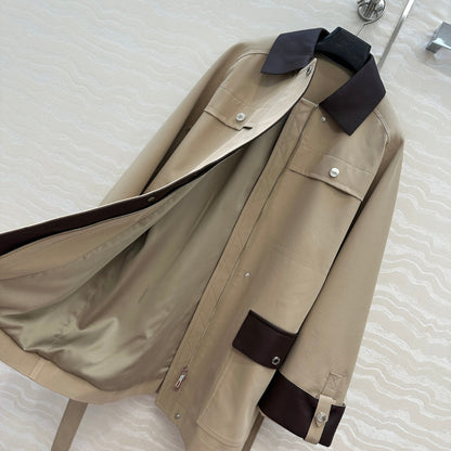 HM Majia Mid-Length Trench Coat Beige Lychee-Grained Suede 304557