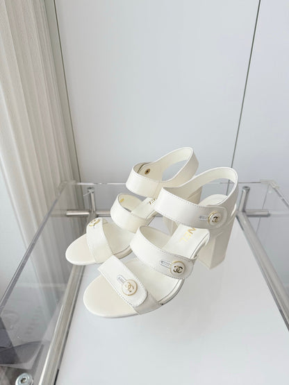 Chanel 26 Turnlock 80 White Sandal Heels in Lambskin 597406