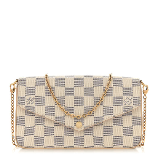 Damier Azur Pochette Felicie Chain Wallet Rose Ballerine