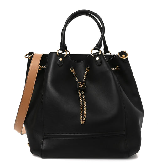 Vitello Grace King Karligraphy Chain Bucket Bag Black Bisquit
