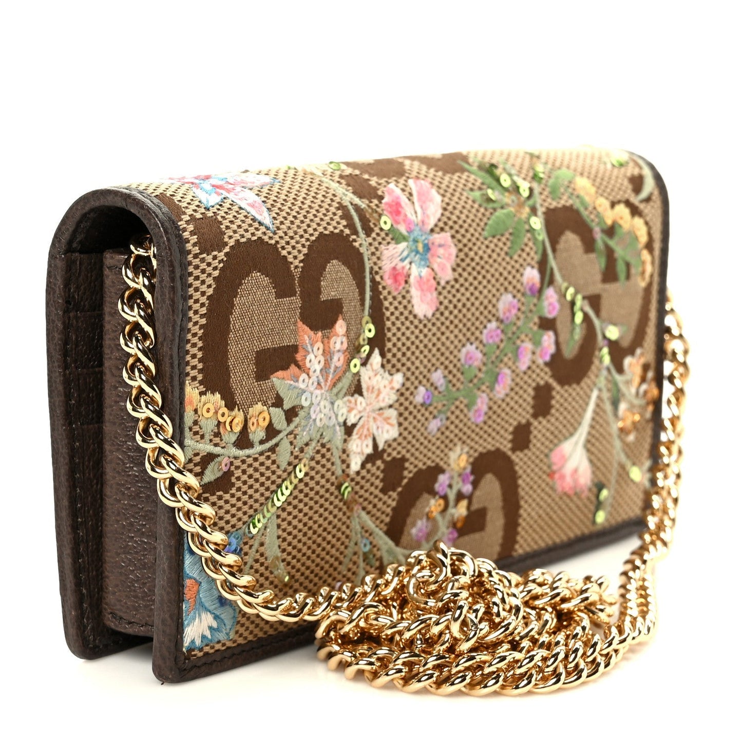 Monogram Jumbo GG Textured Dollar Calfskin Embroidered Horsebit 1955 Wallet On Chain Camel Ebony New Acero Multicolor
