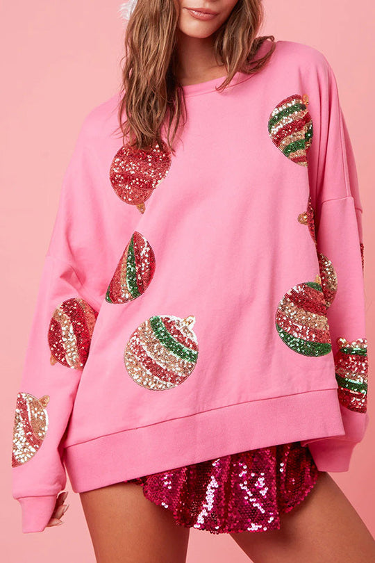 Sudadera informal de manga larga con lentejuelas y huevo navideño