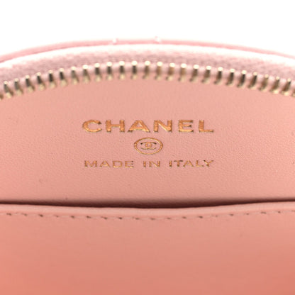 Lambskin Quilted Round Handle With Care Vanity With Chain Pink