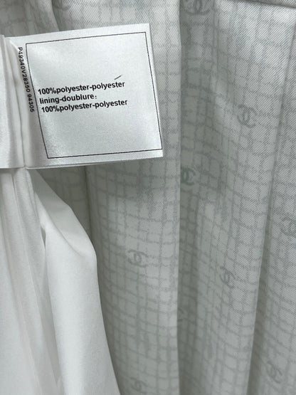 CC 25 Logo Plaid Short-sleeved Dress White Polyester Fiber