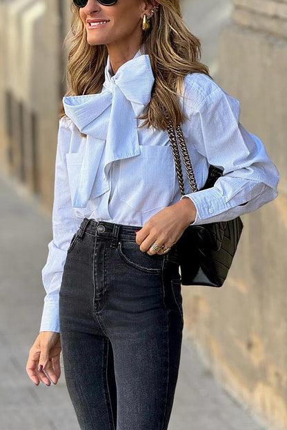 Camisa de manga larga con lazo para mujer, elegante, informal, holgada