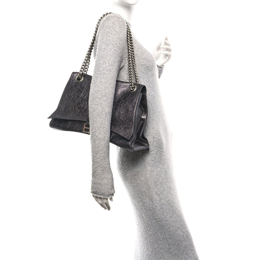 Metallic Crushed Calfskin Large Crush Chain Bag Steel Grey