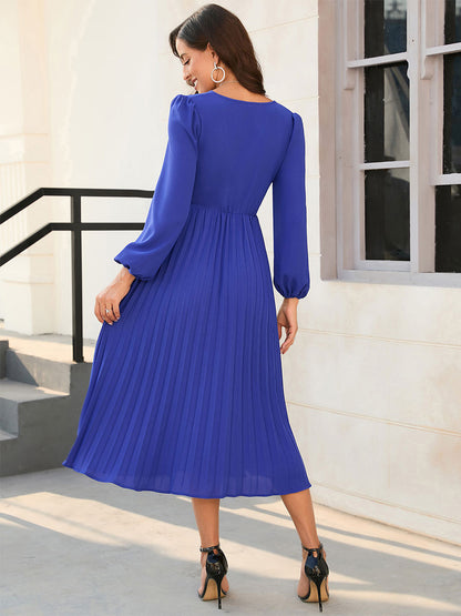 Maxi Dress V-Neck Long Sleeves Lace Up Long Dress