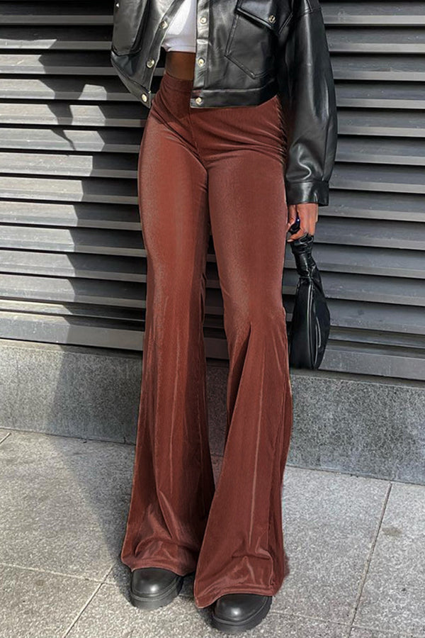 Pantalones de terciopelo de color sólido elásticos de cintura alta ajustados casuales de corte bota para mujer pantalones de moda