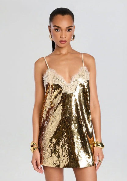 Olive Sequin Lace Dress