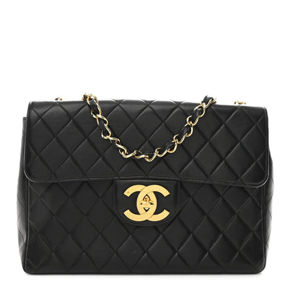 Lambskin Quilted Jumbo Single Flap Black