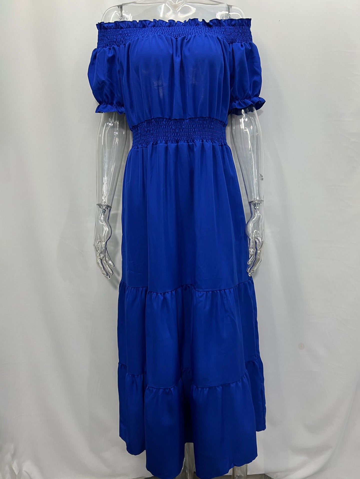 Boho Dress Off The Shoulder Pleated Tiered Casual Summer Maxi Dresses