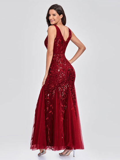 Mermaid Party Dresses V-Neck Sleeveless Birthday Semi Formal Maxi Dress