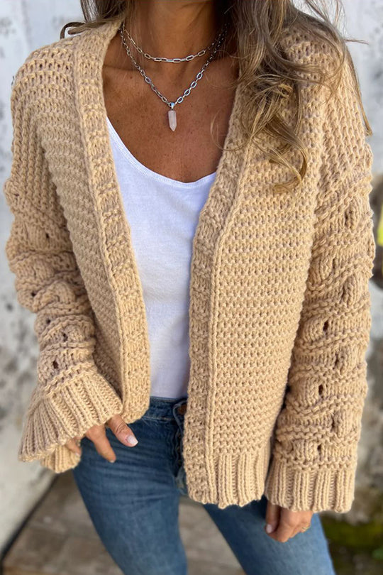 Cárdigan de manga larga con cuello en V y color liso de punto a la moda