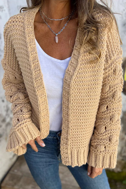 Cárdigan de manga larga con cuello en V y color liso de punto a la moda