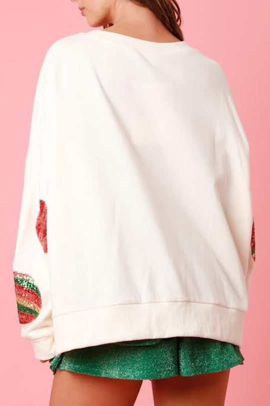 Sudadera informal de manga larga con lentejuelas y huevo navideño
