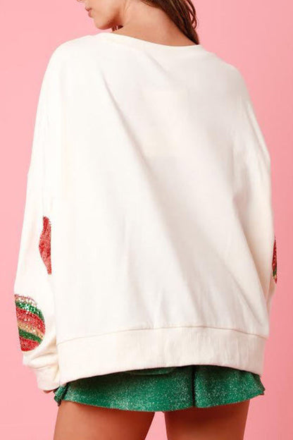 Sudadera informal de manga larga con lentejuelas y huevo navideño