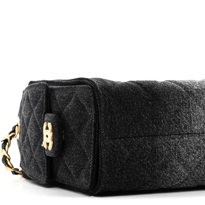Washed Denim Quilted Mini Chanel 25 Handbag Black