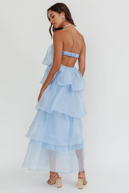 Behati Tiered Layer Midi Dress Blue