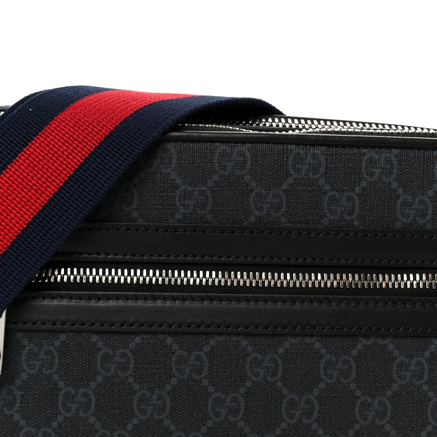 GG Supreme Monogram Calfskin Web Medium Messenger Bag Black Grey