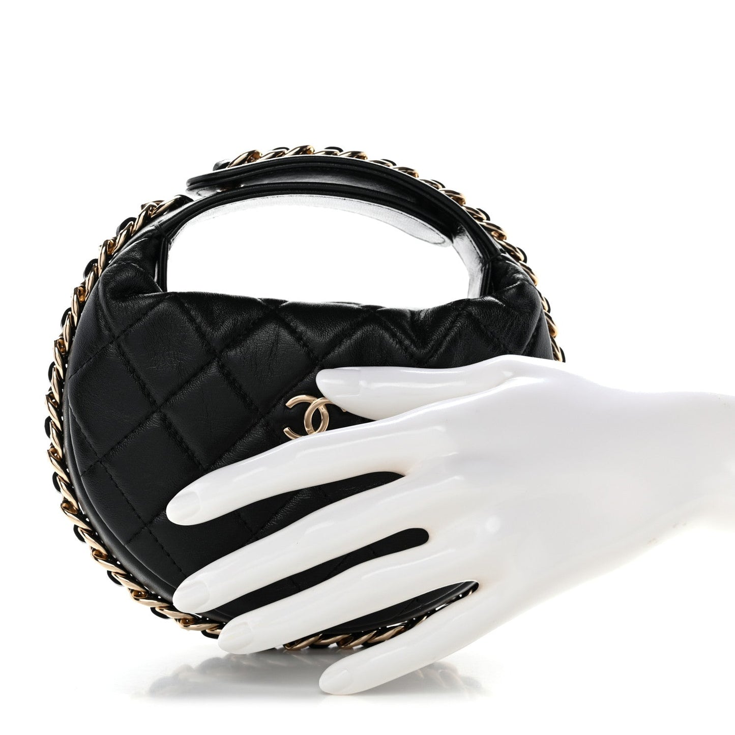 Lambskin Quilted Chain Around Pouch Black