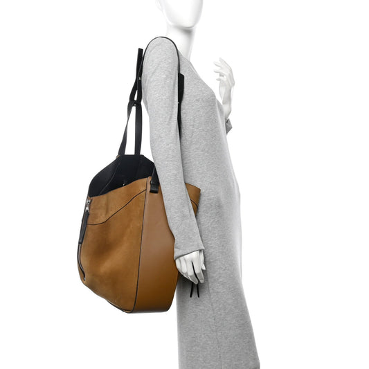 Calfskin Suede Hammock Shoulder Bag Oak Dark Gold Black