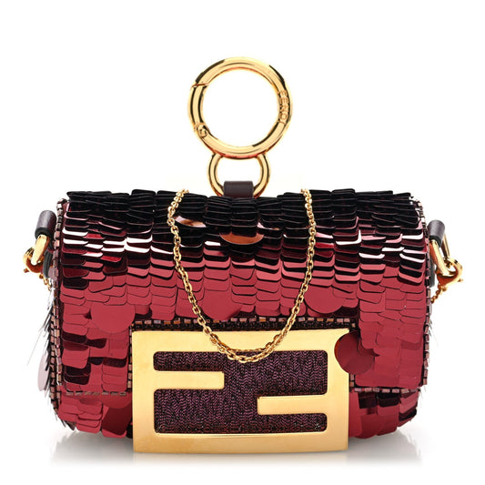 Sequin Paillettes Shiny Nappa Sex and the City Nano Maxi Buckle Baguette Charm Granata