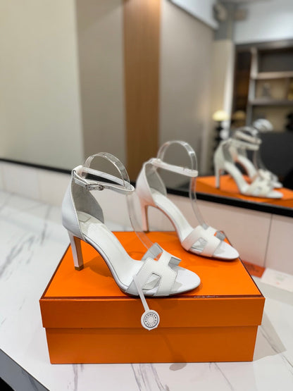 HM Joy 90mm Heeled Sandals White Flat Cowhide 294918