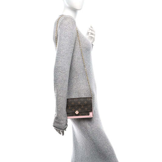 Monogram Flore Chain Wallet Rose Ballerine