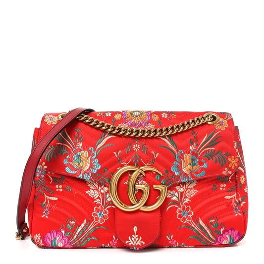 Jacquard Matelasse Floral Medium GG Marmont Shoulder Bag Red