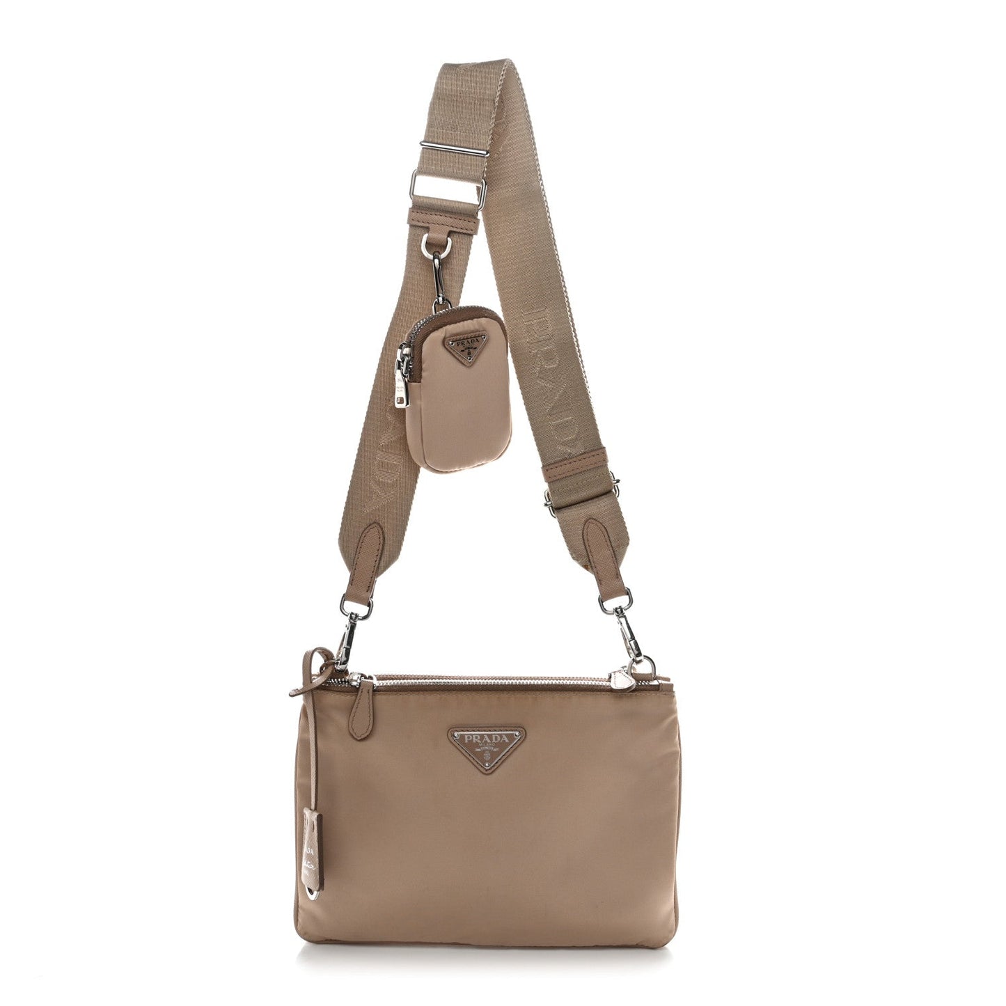 Re-Nylon Saffiano Re-Edition 2000 Double Zip Crossbody Bag Cammeo