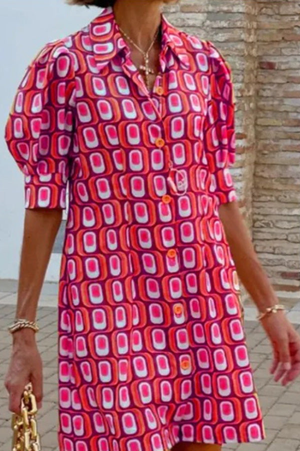 Vestido camisero informal de media manga con estampado a cuadros a la moda